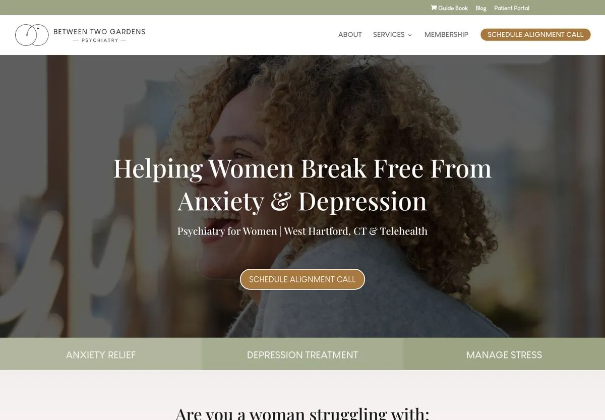 The Between Two Gardens Psychiatry website