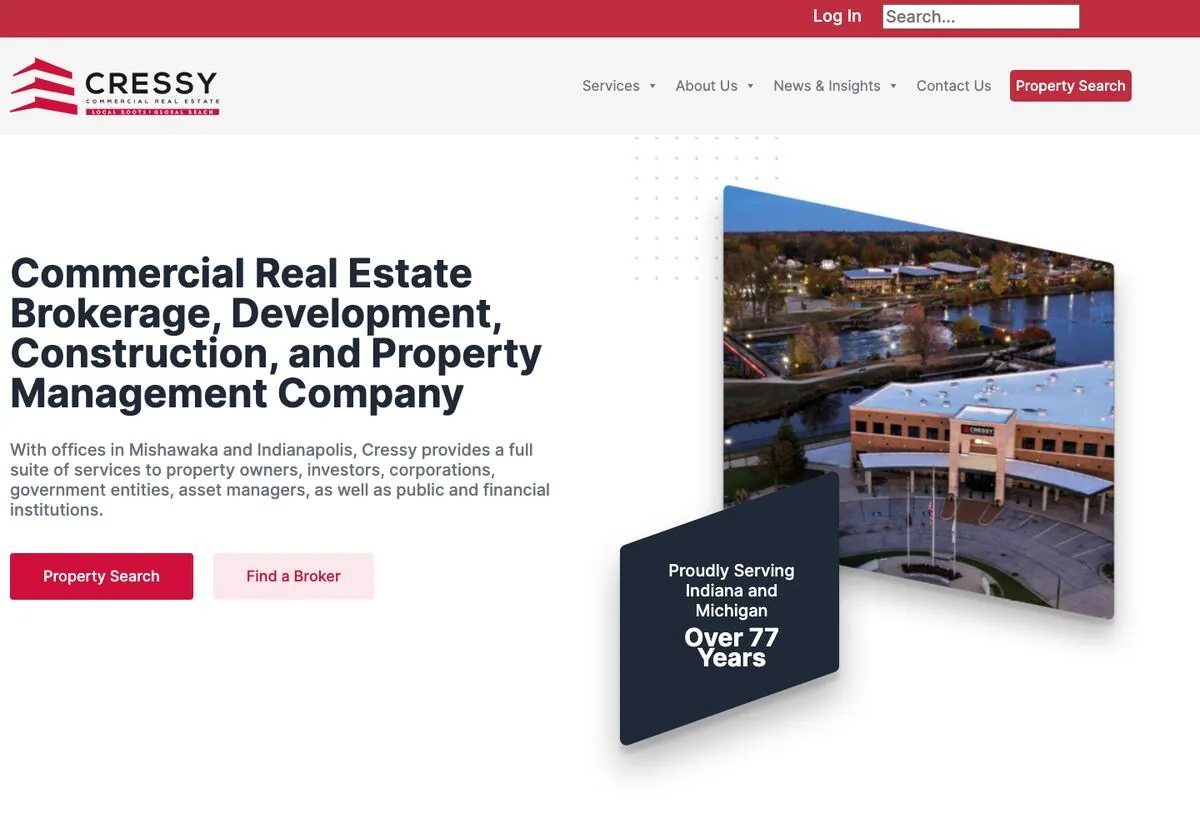 The Cressy Commercial Real Estate website