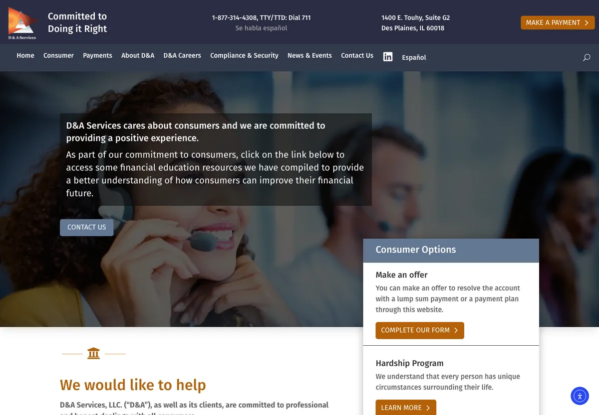 The D&A Services website