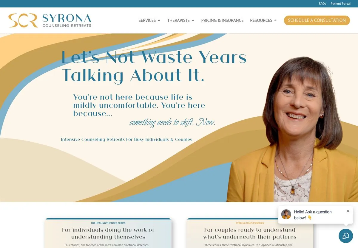 The Syrona Counseling Retreats website